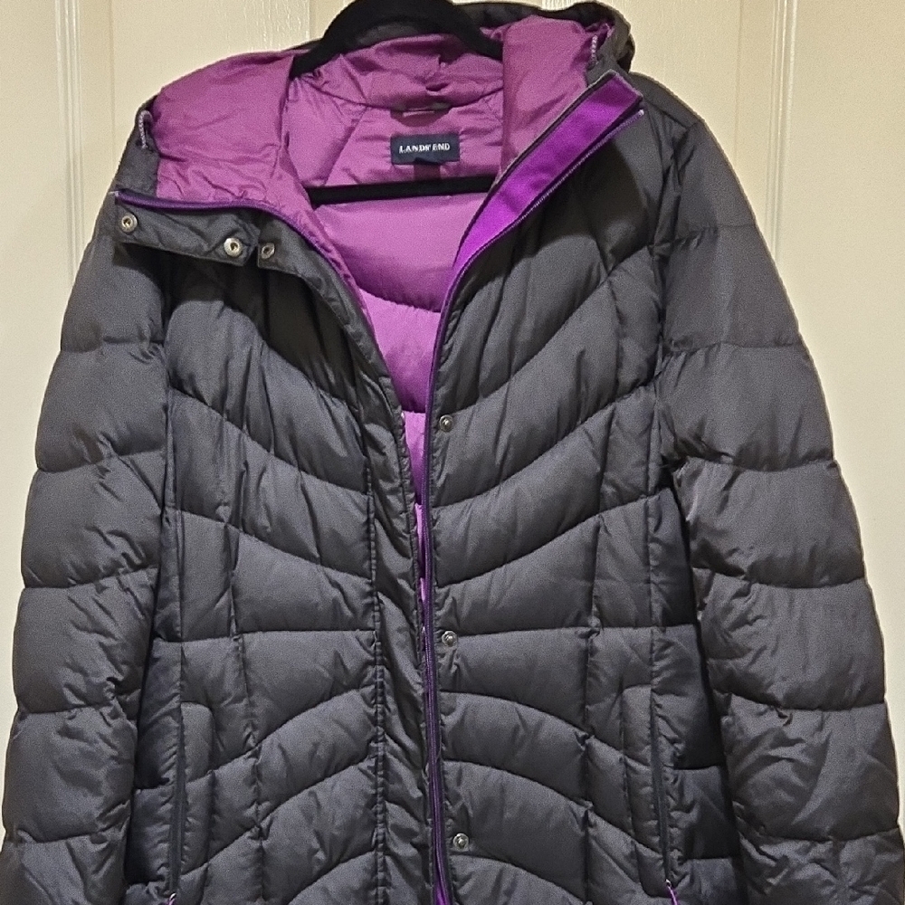 Lands' End Women's Charcoal and Violet Puffer Jacket